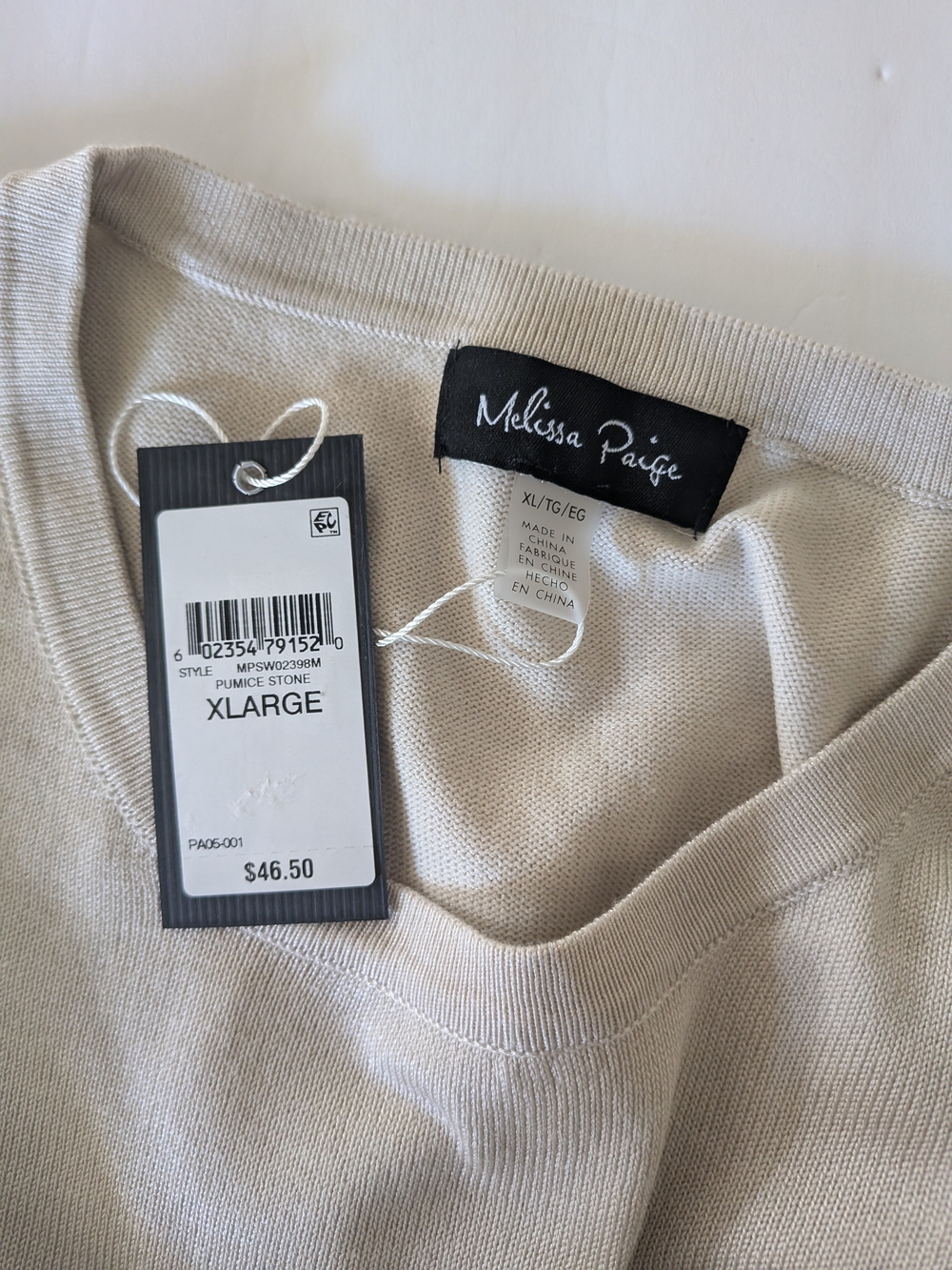 Light Beige Crewneck Women’s Sweater by Melissa Paige New w Tags - Picture 5 of 8